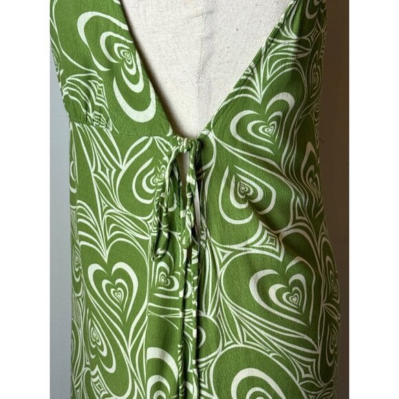 Lisa Says Gah Green And White Wild Hearts Pattern Yolande Mini Dress Size M - Picture 7 of 9